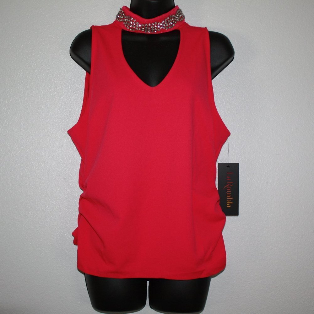 Pink sleeveless rhinestone neck top